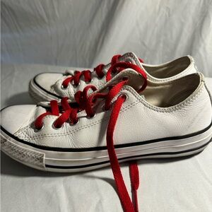 Converse- white leather w/ red laces- women’s 6.5
